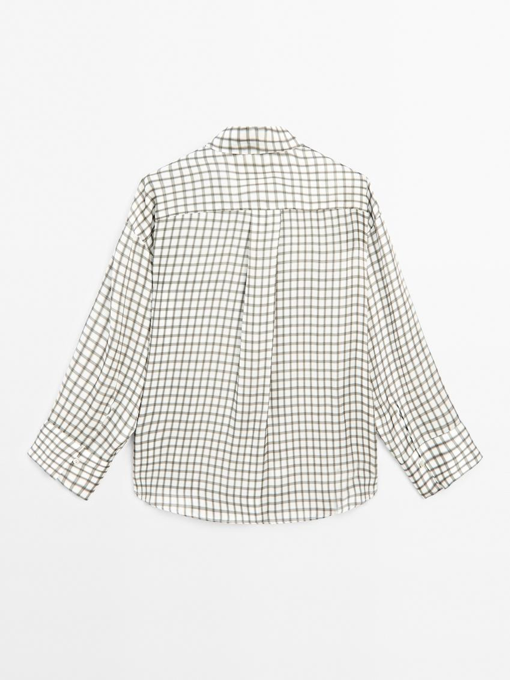 Massimo Dutti Струящаяся рубашка в клетку, жемчужно-серый
