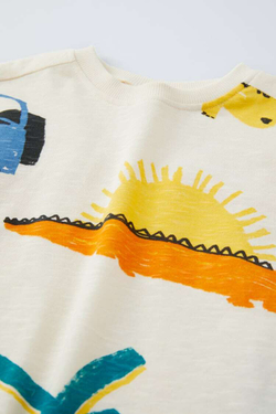 ZARA ФУТБОЛКА С ПРИНТОМ, ЖЕЛТОВАТО-БЕЛЫЙ