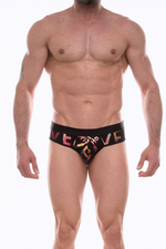 Черные трусы-брифы с блестящим принтом в виде надписей и губ (Размер: XL) (Цвет: черный)