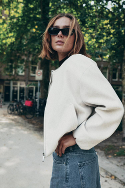 ZARA БОМБЕР ИЗ МЯГКОЙ ТКАНИ, ЭКРЮ