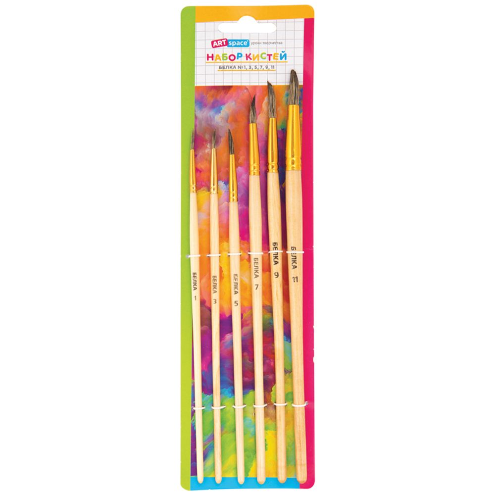 Набор кистей белка, 6шт (1 3 5 7 9 11), в блистере, Спейс