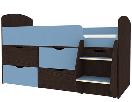 Кровать-чердак КарИВи Малыш 7 Венге Светло-синий, голубой