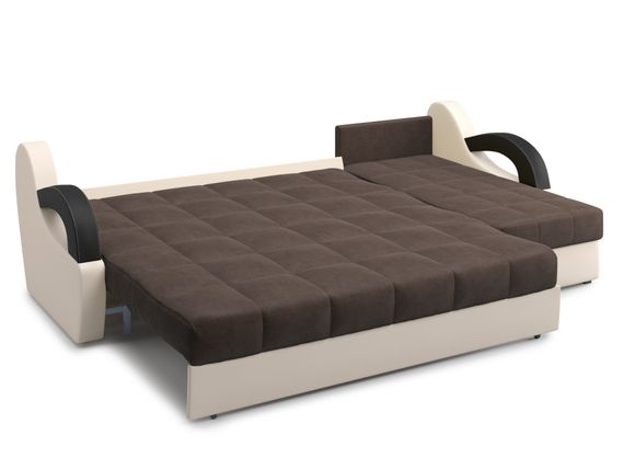 Диван угловой с оттоманкой Мадрид 1,8 - Velutto 23 шоколад/беж кожзам/ коричневая накладка