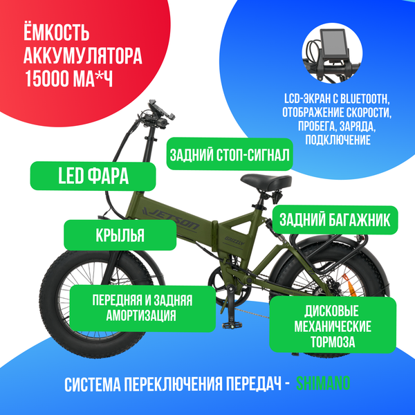 Электровелосипед Jetson GRIZZLY 1200w (48v15ah) - Зелёный фото №3