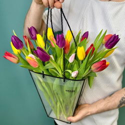 Охапка тюльпанов в прозрачной сумке 💐