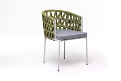 "Диего" стул плетеный из роупа, каркас из стали светло-серый (RAL7035) шагрень, роуп салатовый меланж круглый, ткань светло-серая