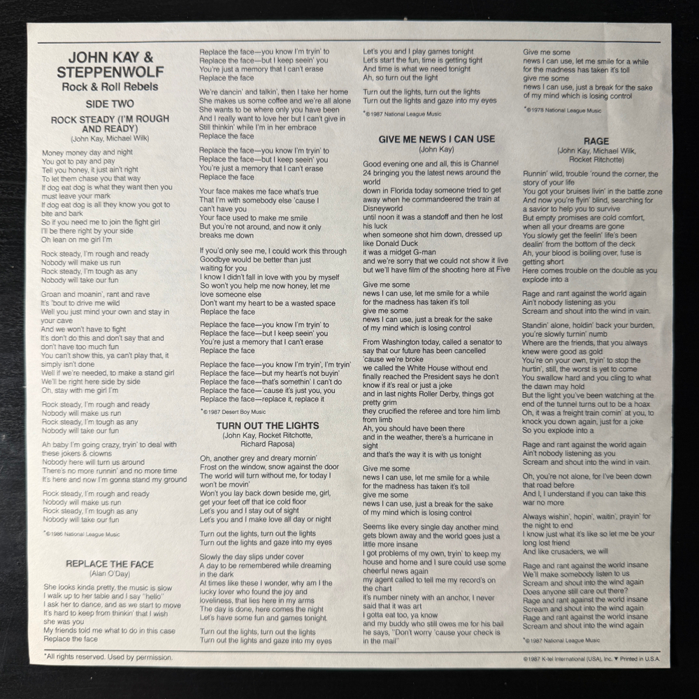 John Kay & Steppenwolf ‎– Rock & Roll Rebels (США 1987г.) Т