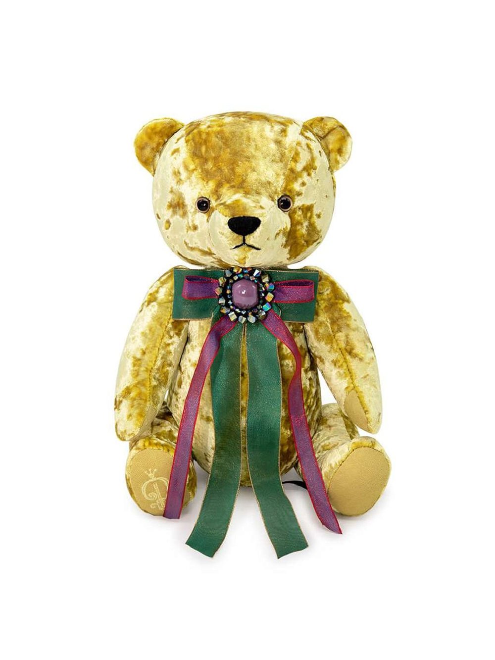 Мягкая игрушка Медведь БернАрт золотой с фиолетовой брошкой 30см