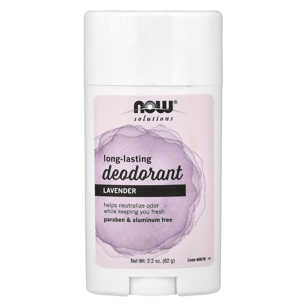 NOW Foods, Solutions, дезодорант-карандаш длительного действия, освежающая лаванда, 62 г (2,2 унции)