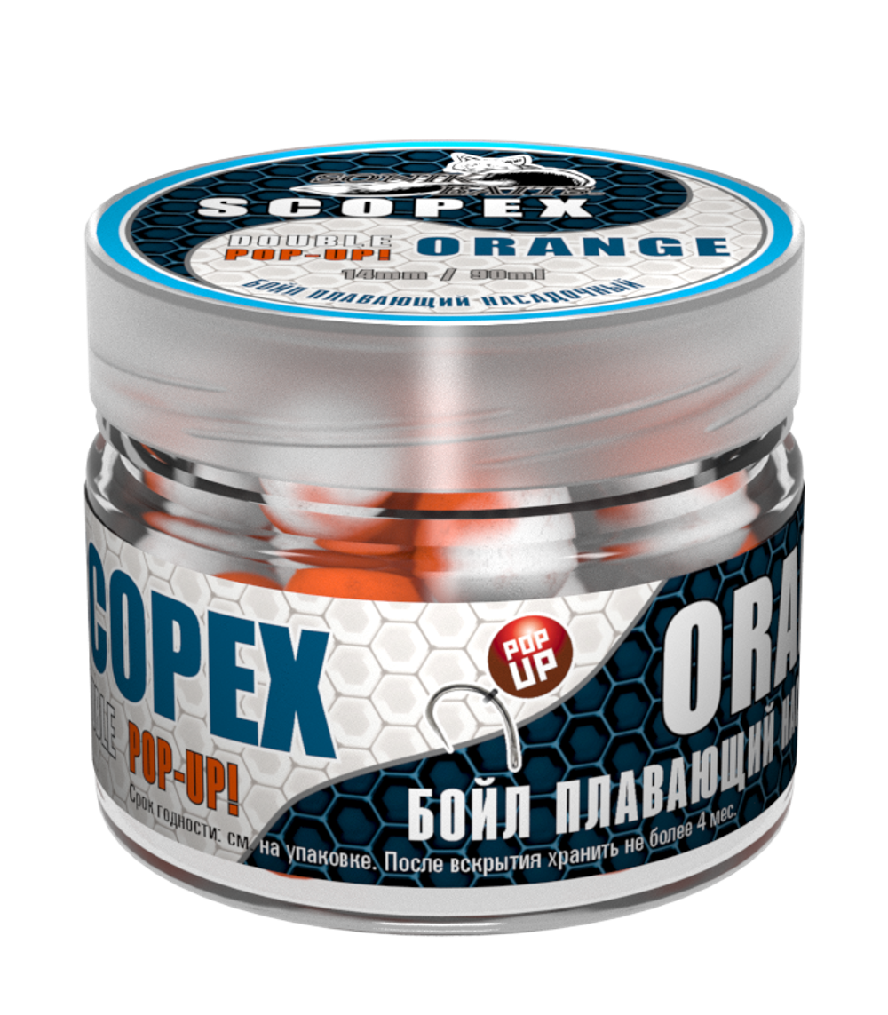Бойлы насад. плав. двух цв. Sonik Baits SCOPEX-ORANGE Fluo Pop-ups 14мм 90мл
