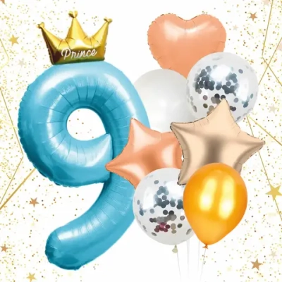 Набор шаров 8 шт «9 - Prince», голубой (цирфа + 7 шаров)