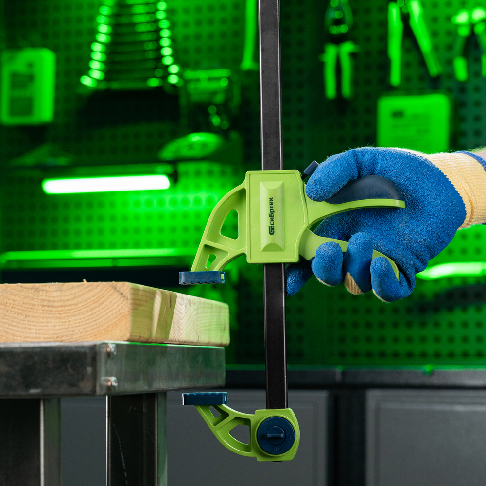 Струбцина F-образная, быстрозажимная, 900 х 70 х 1130 мм, пластиковый корпус, фиксатор, двухкомпонентная рукоятка Сибртех