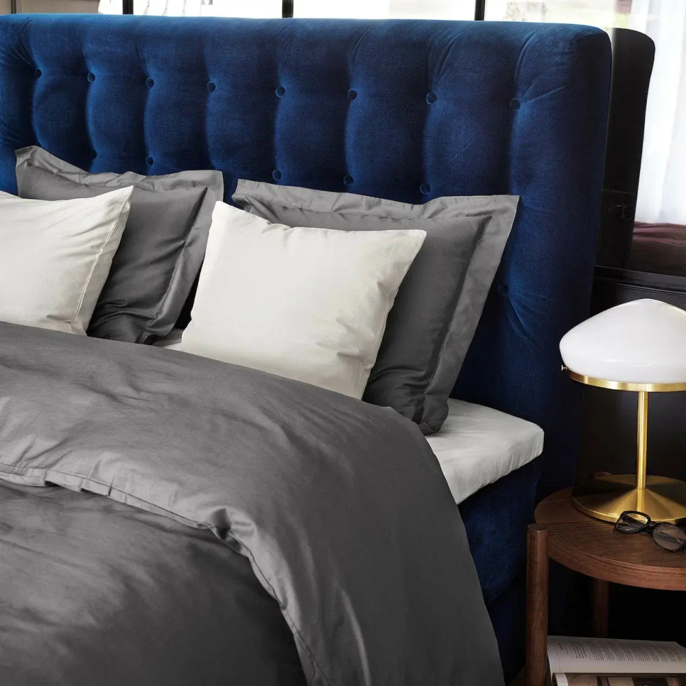 Комплект из сатина ЛЮТЕСМИО 2 наволочки + пододеяльник евро | темно-серый