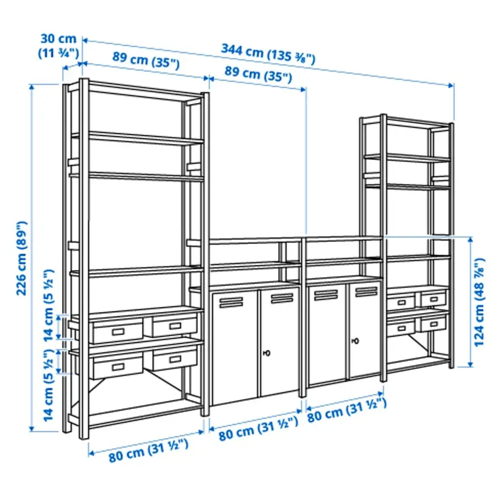 Комбинация для хранения - IKEA IVAR/ ИВАР ИКЕА, 344х30х226 см, сосна/белый