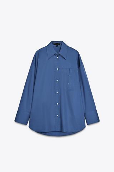 ZARA РУБАШКА ОВЕРСАЙЗ С КАРМАНОМ, ВЫЦВЕТШИЙ СИНИЙ