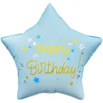 Звезда, Happy Birthday, Голубой, Сатин
