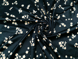 Эластичный бельевой атлас-стрейч, цветы на темно-синем фоне (Арт: ASP-011)