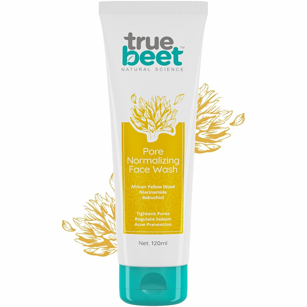Truebeet Очищающее средство для лица, нормализующее поры, сужает поры, регулирует выделение кожного сала и предотвращает появление акне с африканским желтым деревом, ниацинамидом, Бакучиолом | Для мужчин и женщин | Без сульфатов и парабенов (120 мл)