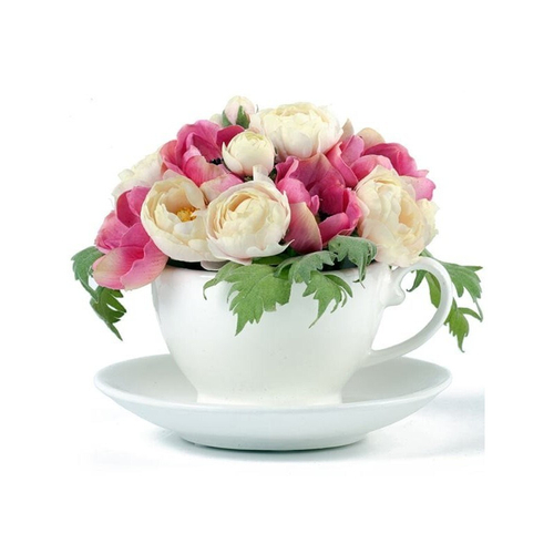 Композиция из искусственных растений"Five o’clock" в керамической чашечке с блюдцем (искусственный)