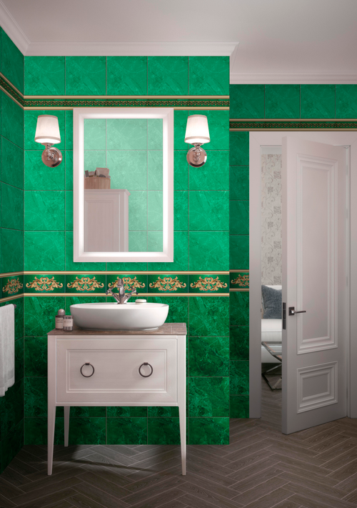 Панель ПВХ фотопечать с глиттером Вавилон зелёный 2700х250мм