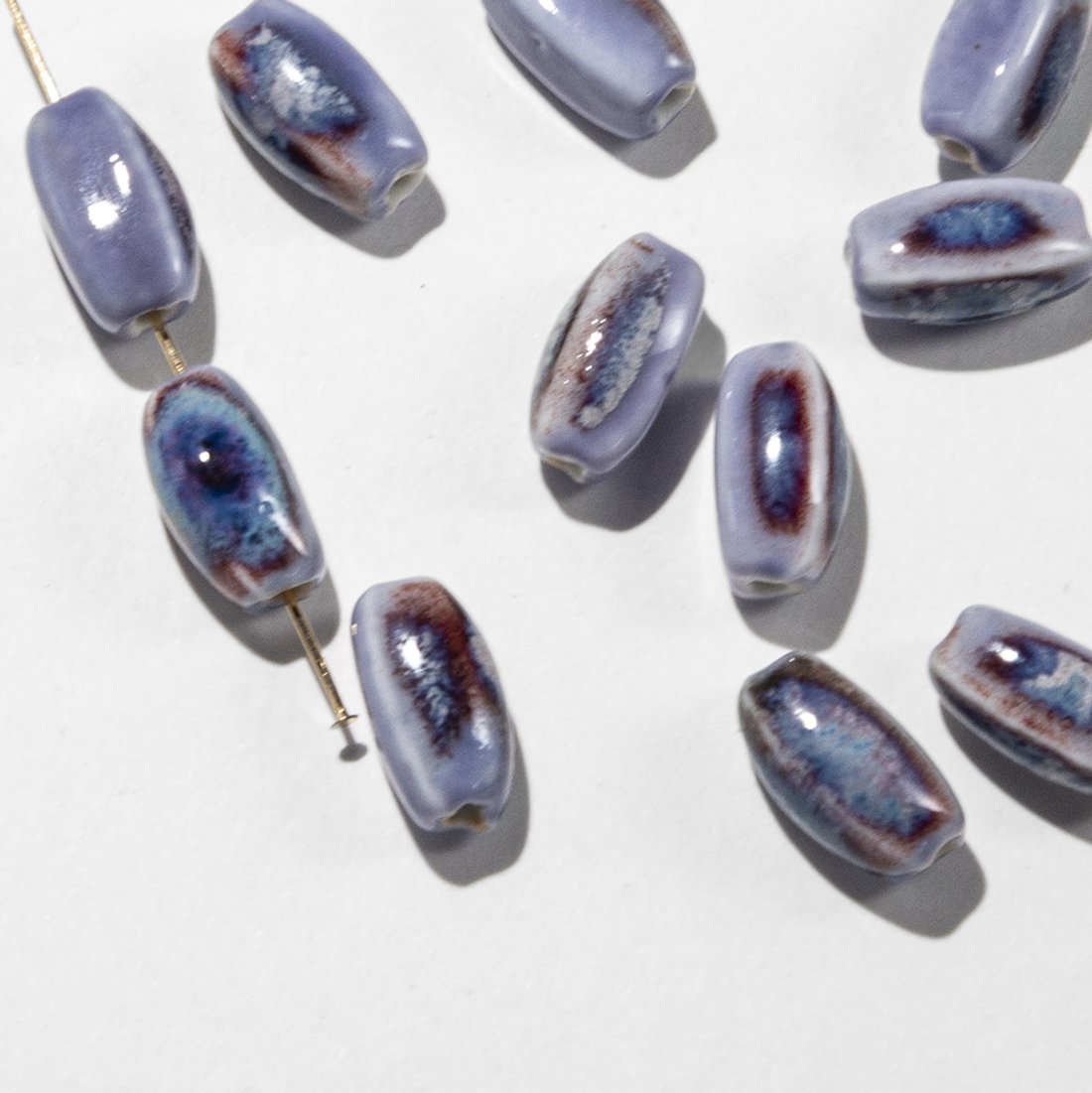 Бусина в форме бочонка, 8*14,5мм, фиолетовая, глазурированный фарфор