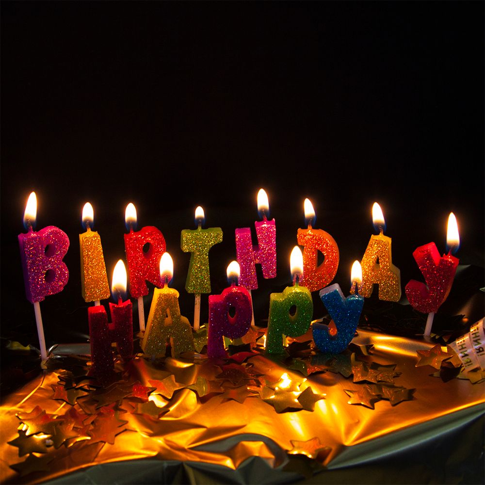 Свечи Буквы С Днем Рождения, Яркий глиттер, Ассорти, с блестками, 2,5 см, 1 шт.