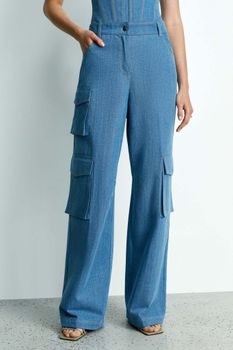 Брюки на низкой посадке из денима с накладными карманами