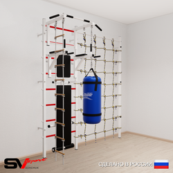 Шведская стенка Sv Sport 58210 (Турник стандарт/Брусья/Скамья/Лестница/Цепь/Мешок 15кг/Канатный лаз)