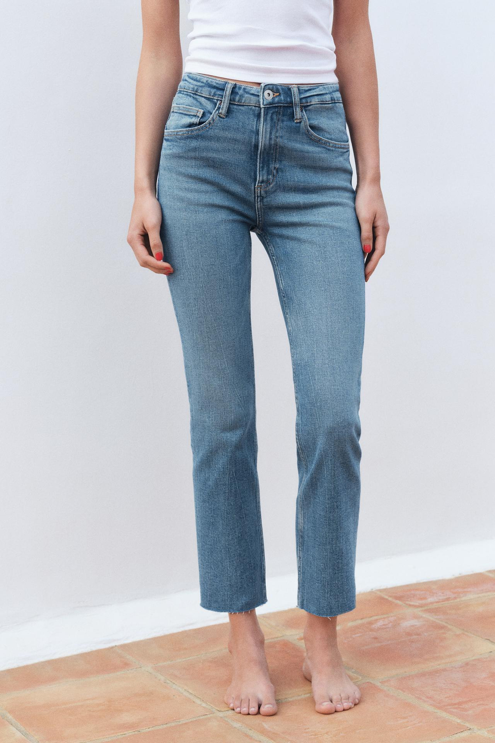 ZARA ДЖИНСЫ TRF CROPPED FLARE С ВЫСОКОЙ ПОСАДКОЙ, СИНИЙ