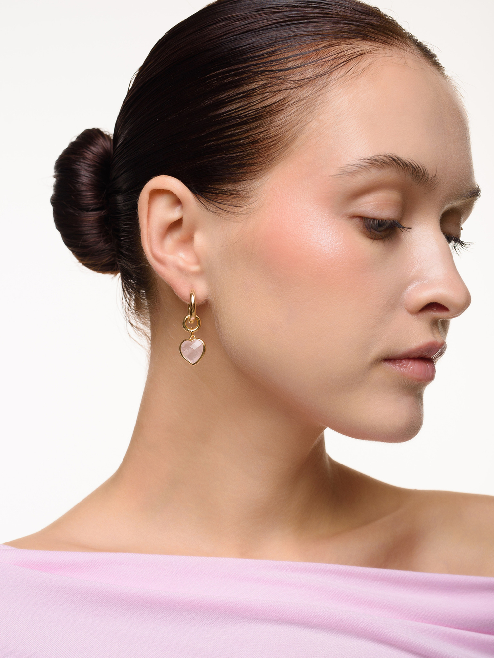 Серьги "Whale Amour" gold розовый кварц