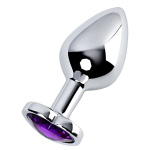 Серебристая анальная пробка 8см с фиолетовым кристаллом сердцем ToyFa Metal 717014-4