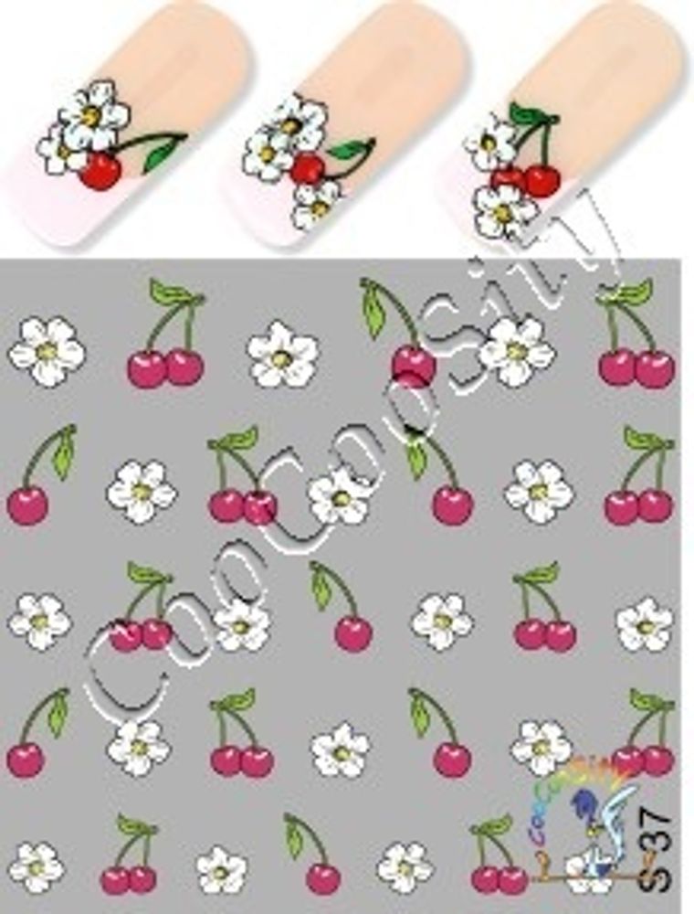 Слайдер-дизайн для ногтей Вишня и Цветы S 37