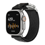 Нейлоновый браслет Aulumu C03 для Apple Watch 44, 45, 46 мм и Ultra 2–3 Браслет в футуристическом стиле с текстильной застёжкой и магнитной пряжкой из титанового сплава с алмазоподобным покрытием. На запястье обхватом 145–225 мм