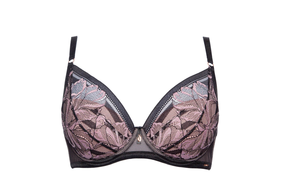 Пуш-ап бюстгальтер Glossy Iris с эффектом мерцания (Размер: 85D) (Цвет: черный с розовым)