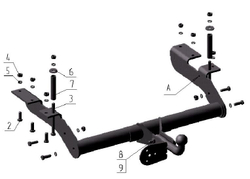 Фаркоп для ГАЗ 2217 (Баргузин), 2310, 2752 (Соболь), 2705, 3221 2010- Тип шара: A. Нагрузки: 1250/75 кг, GAZ-09
