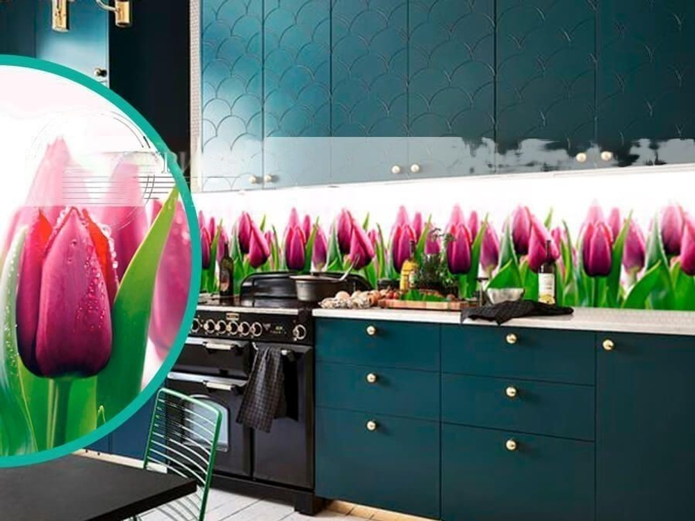 Кухонный фартук Тюльпаны 3000х600 мм
