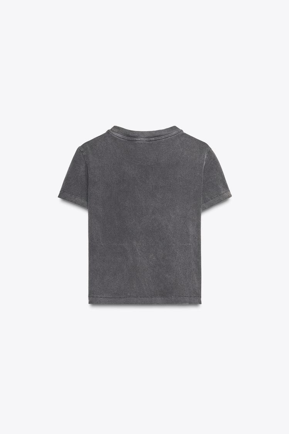 ZARA ФУТБОЛКА ИЗ ТКАНИ С ЭФФЕКТОМ ПОТЕРТОСТИ С НАДПИСЬЮ, АНТРАЦИТОВО-СЕРЫЙ