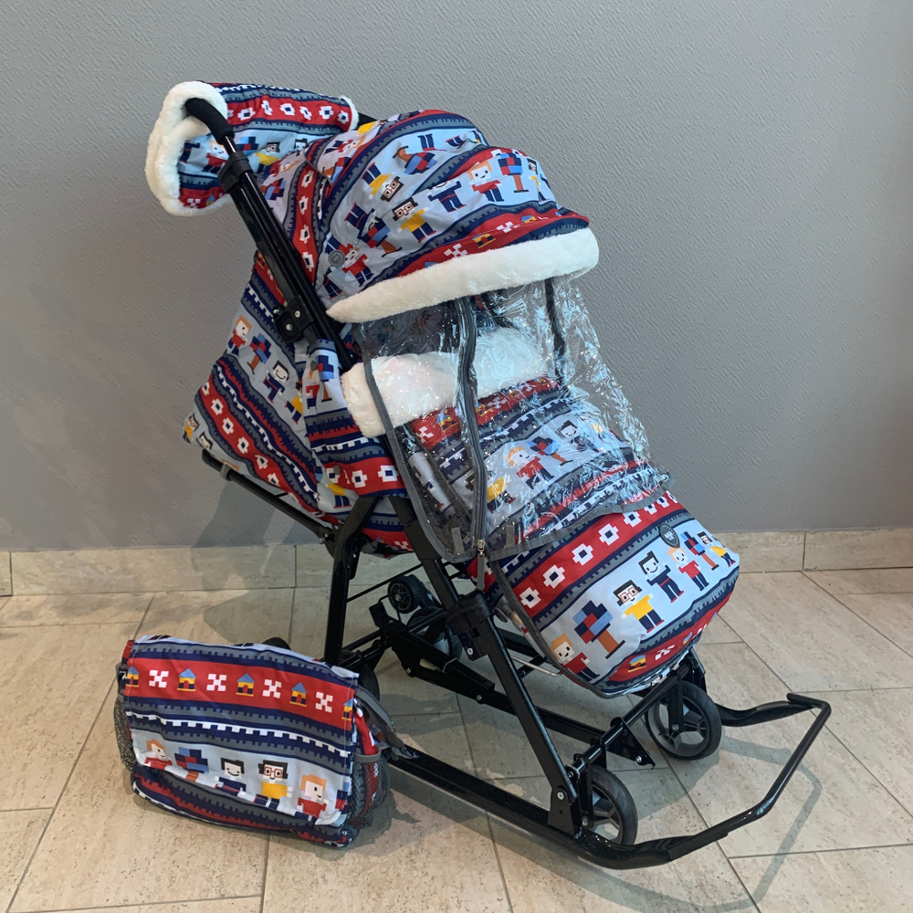 Коляска комбинированная (санки - коляска) «Ника Детям 7-5» принт: в стиле лего (арт. НД7-5/4)