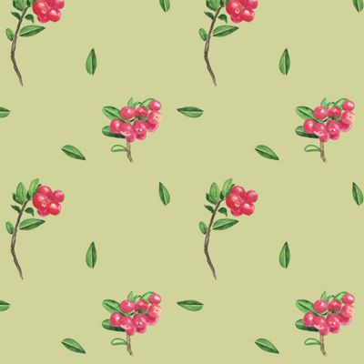 Акварельная брусника на бежевом