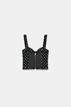 ZARA ТОП В БЕЛЬЕВОМ СТИЛЕ В ГОРОШЕК, ЧЕРНЫЙ/БЕЛЫЙ
