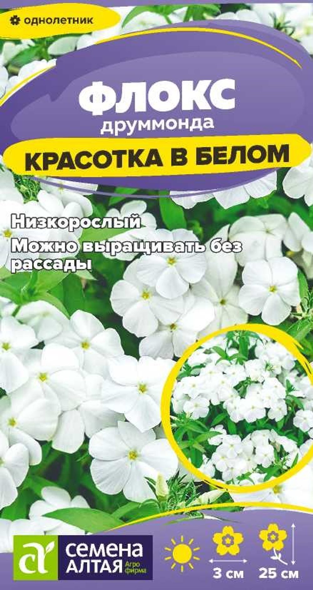 Флокс Красотка в белом друммонда 0,5г Семена Алтая