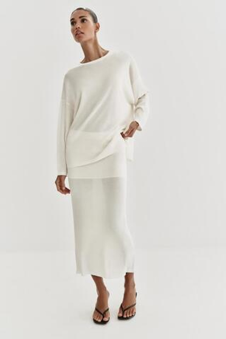 ZARA ЮБКА МИДИ ИЗ ТОНКОГО ТРИКОТАЖА, БЕЛЫЙ