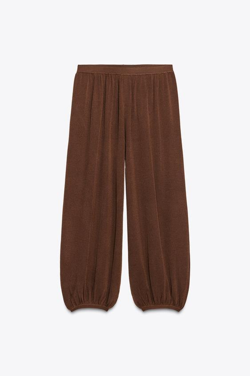 ZARA ТРИКОТАЖНЫЕ БРЮКИ СО СБОРКАМИ, ШОКОЛАДНЫЙ