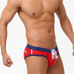 Красно-синие мужские плавки с поясом на шнурке (Размер: M) (Цвет: красный)