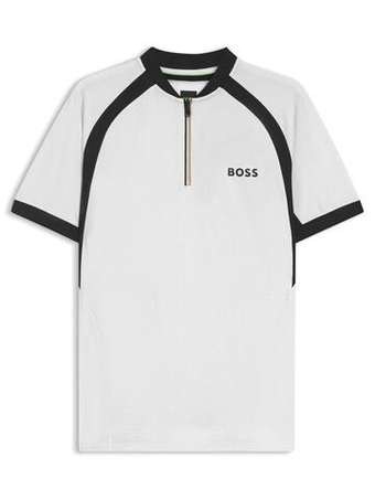 Мужская теннисная футболка BOSS MatchМяч TOC Zip-Neck Slim-Fit - white