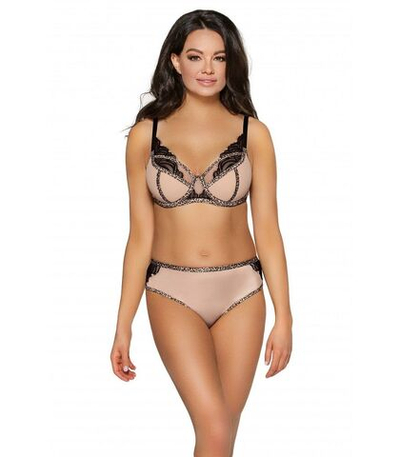 Трусики-бразилиана с леопардовой отделкой и кружевом (Размер: M) (Цвет: телесный)