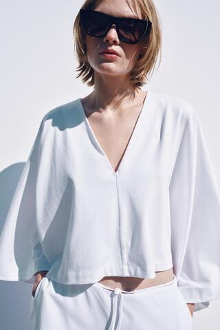 ZARA ТОП-НАКИДКА ИЗ ПЛОТНОГО ХЛОПКА, БЕЛЫЙ