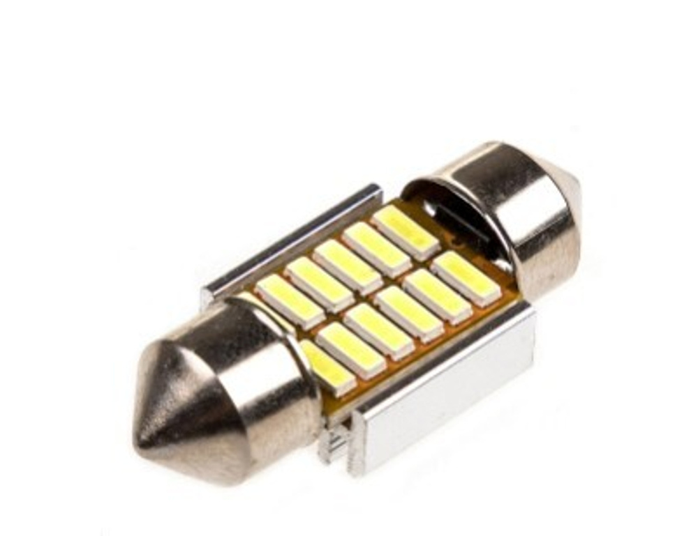 Лампа светодиодная T11(C5W) 12V 12 SMD диодов 1-конт 31мм обманка Белая 2 шт SKYWAY Салон, номер min 20