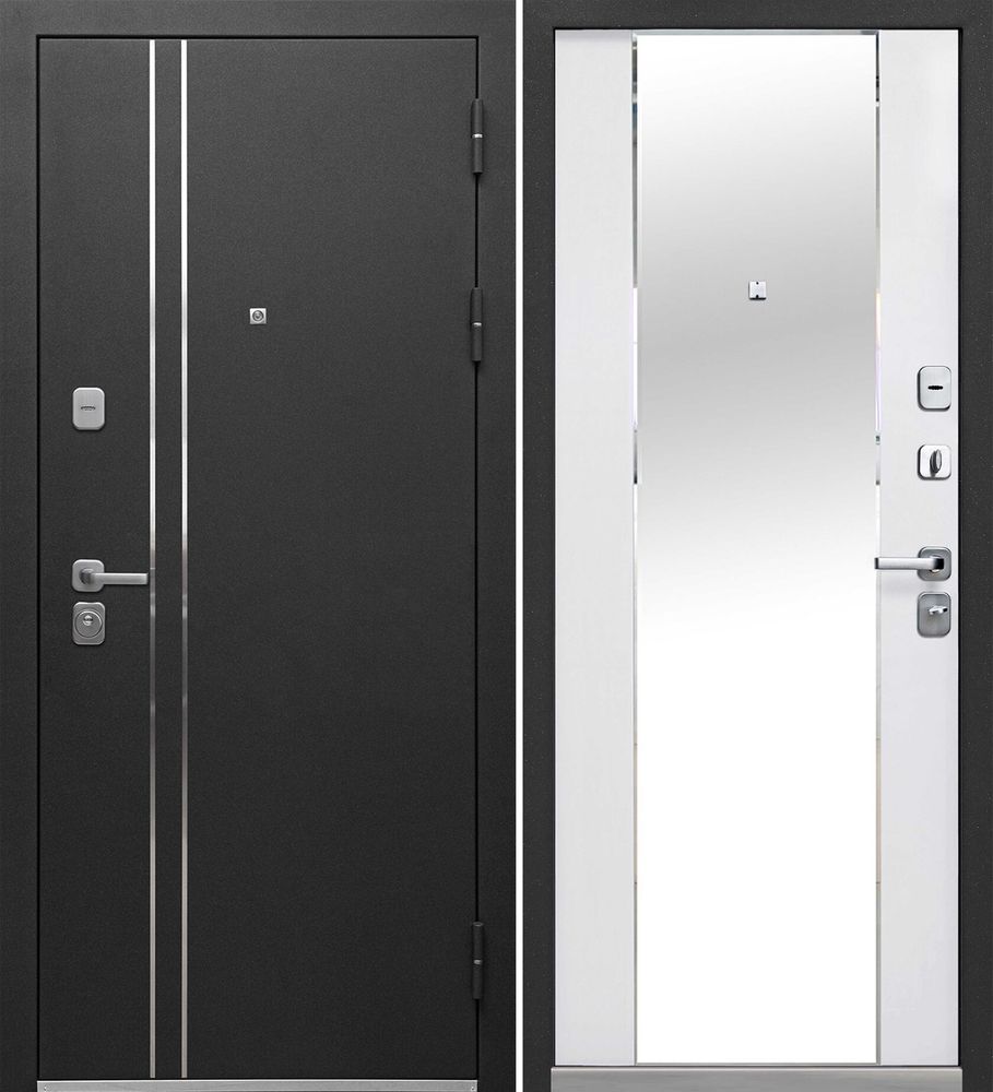 Дверь металлическая Luxor 2мм Букле антрацит Зеркало Фацет Эмалит Белый
