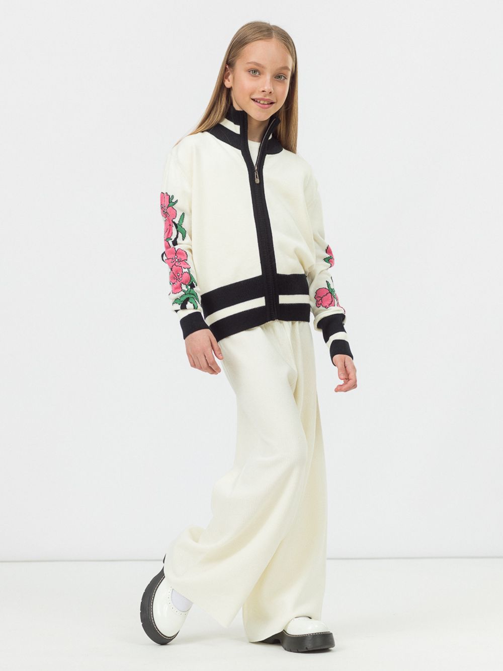 Кардиган для девочки на молнии в школу AT1070 молочный
